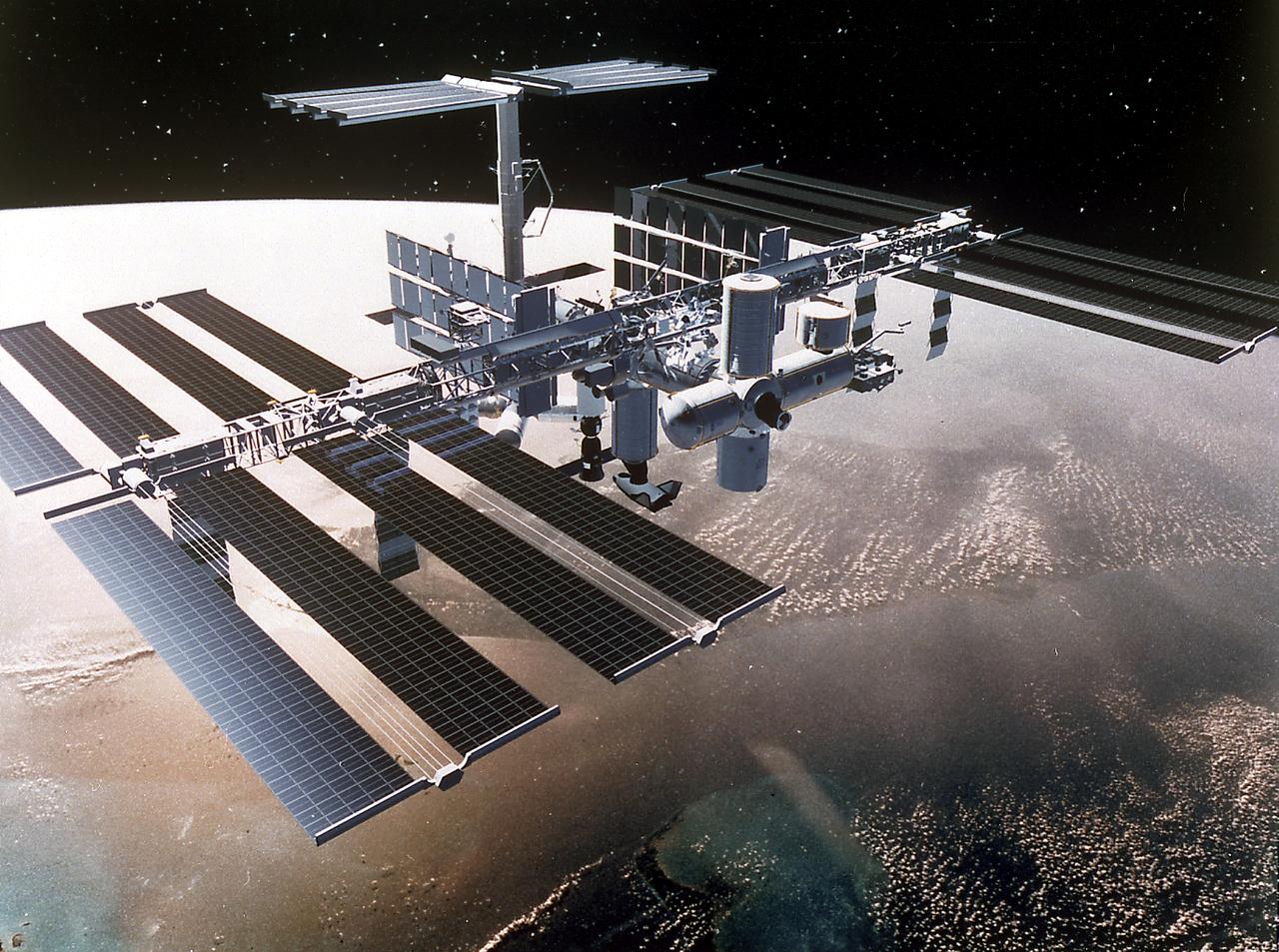 Artist's concept of the International Space Station orbiting Earth.