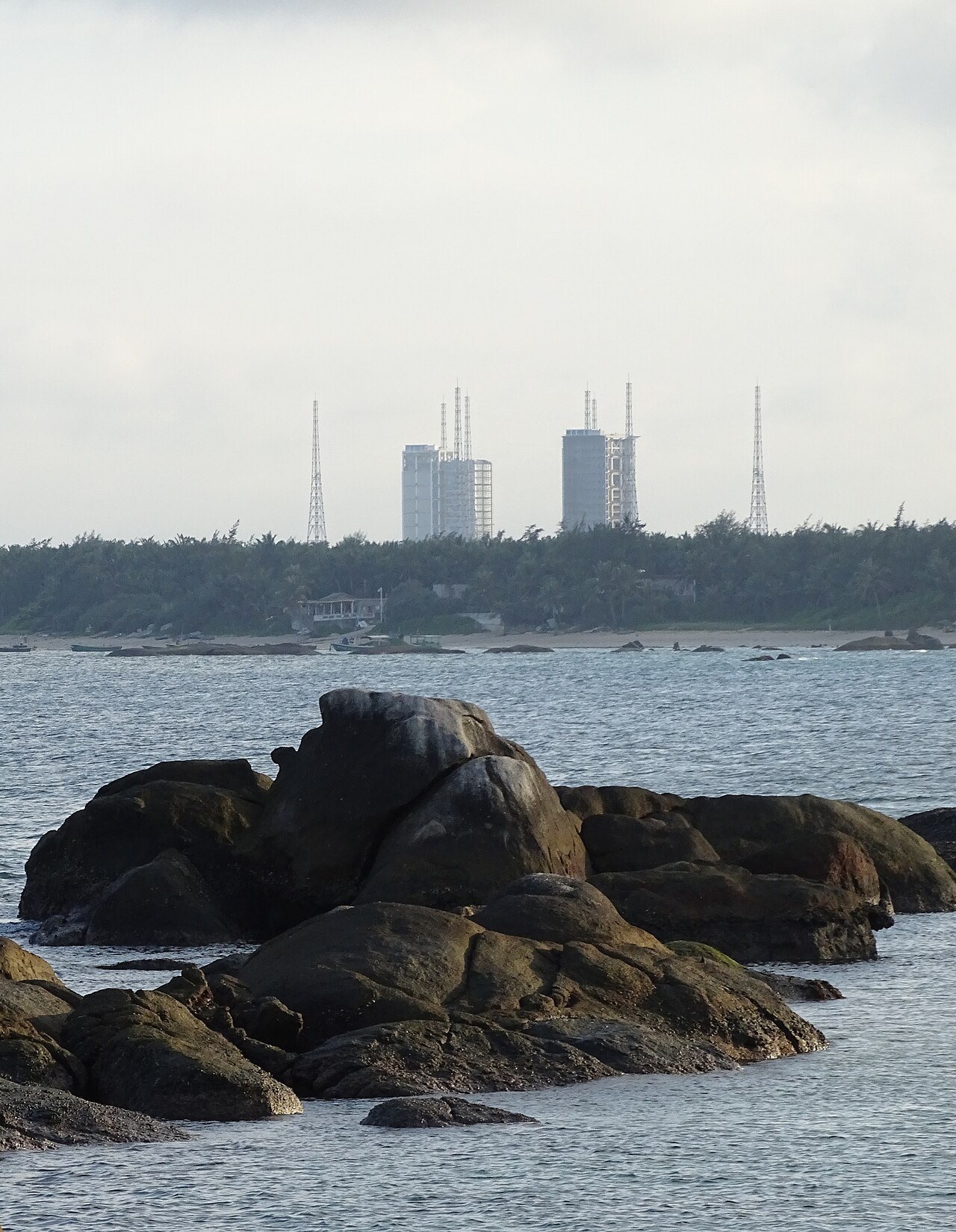View of Wenchang Space Launch Site from a nearby beach.