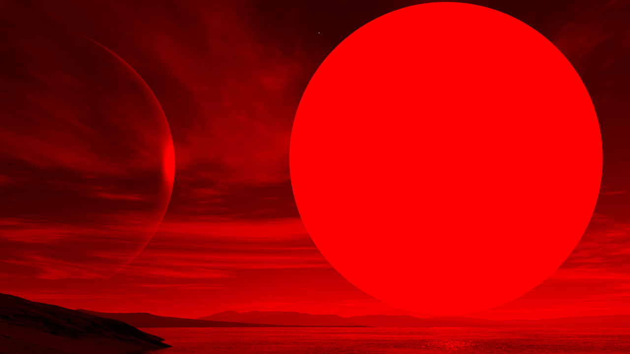 Artist's impression of the red giant Sun from Titan.