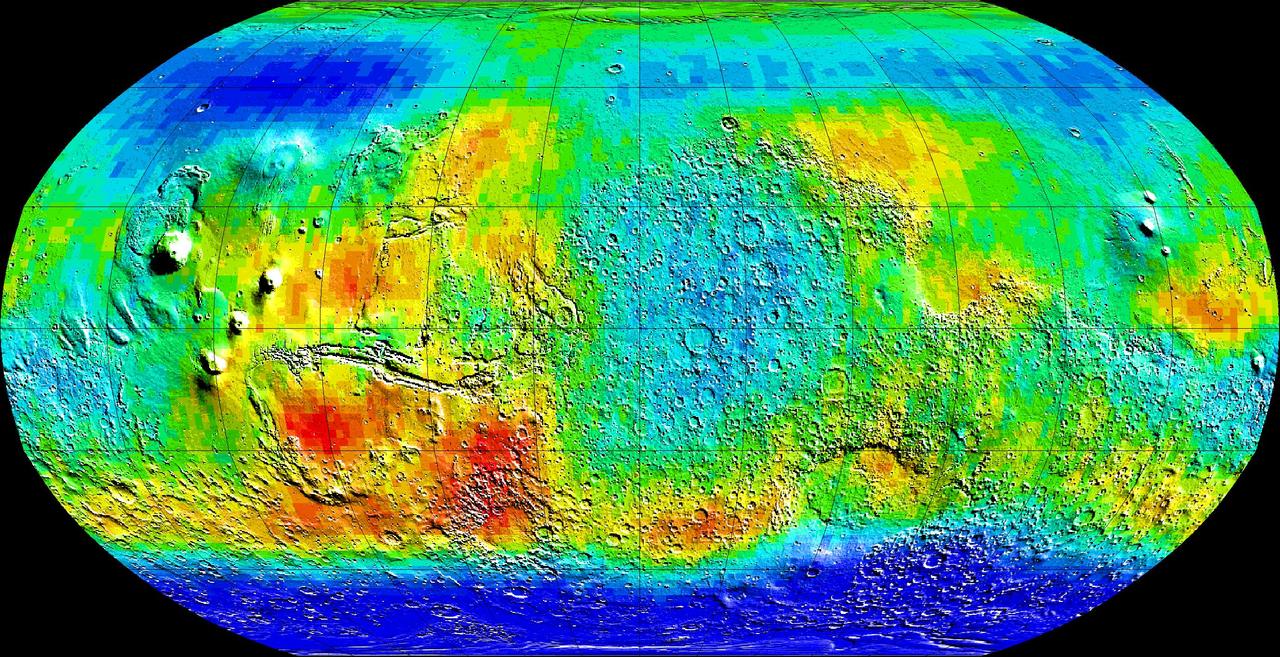 Global map of Mars showing epithermal neutrons.