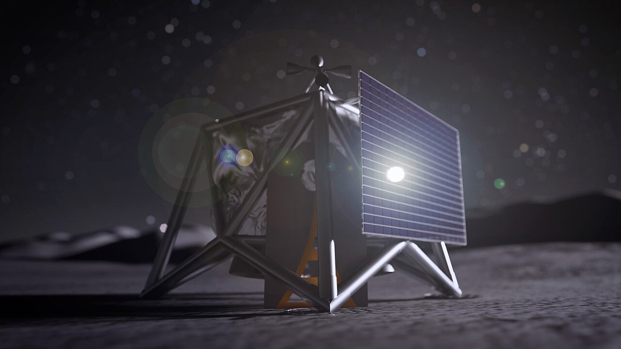 Artist's concept of a MoonFall drone surveying the lunar South Pole.