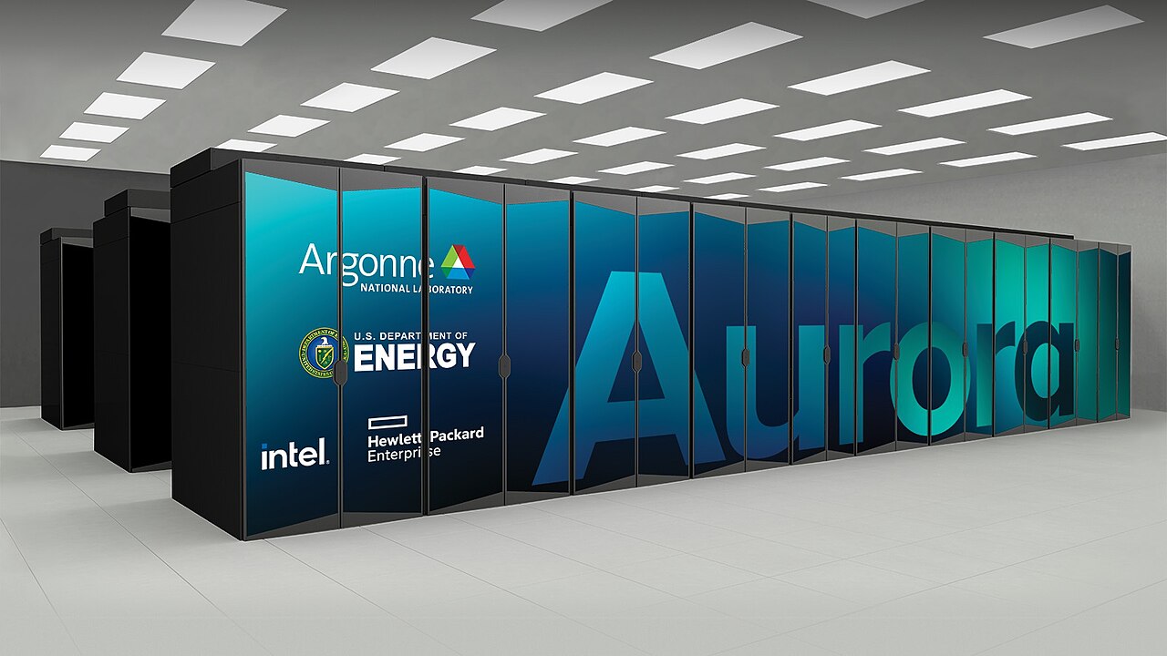 Render image of the Aurora supercomputer at Argonne Leadership Computing Facility.