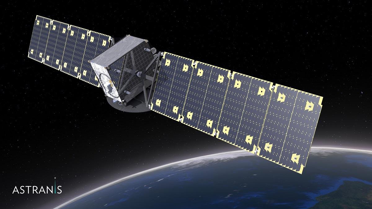 Artist rendering of a small satellite in orbit.